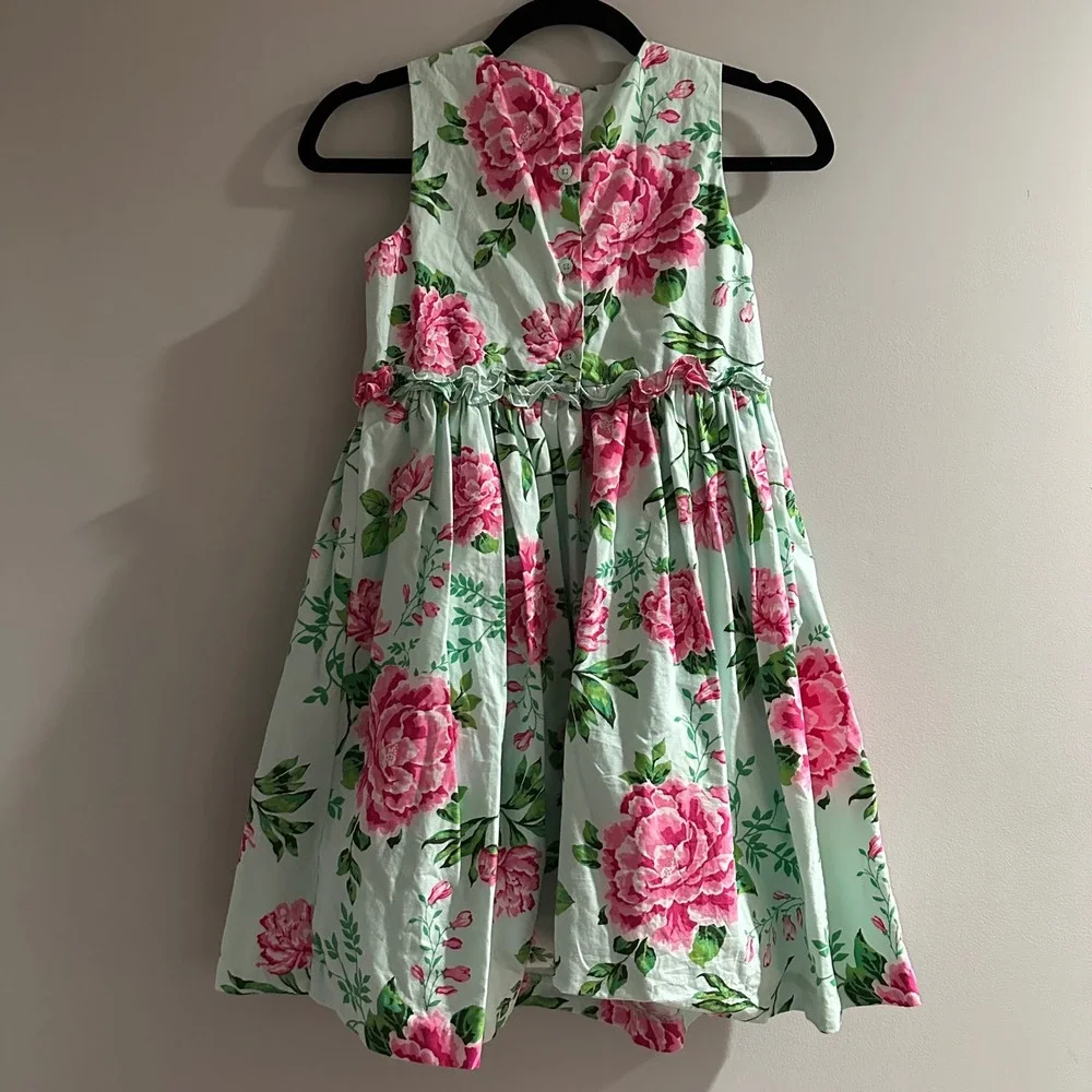 Gymboree Girls Floral Dress Aqua Pink Peony‎ Ruffle Sleeveless Party Size 10